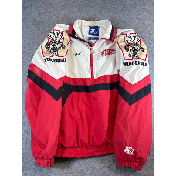 Vintage Wisconsin Badgers Starter Jacket Mens XL 1/4 Zip Collegiate Sportswear - Picture 1 of 8